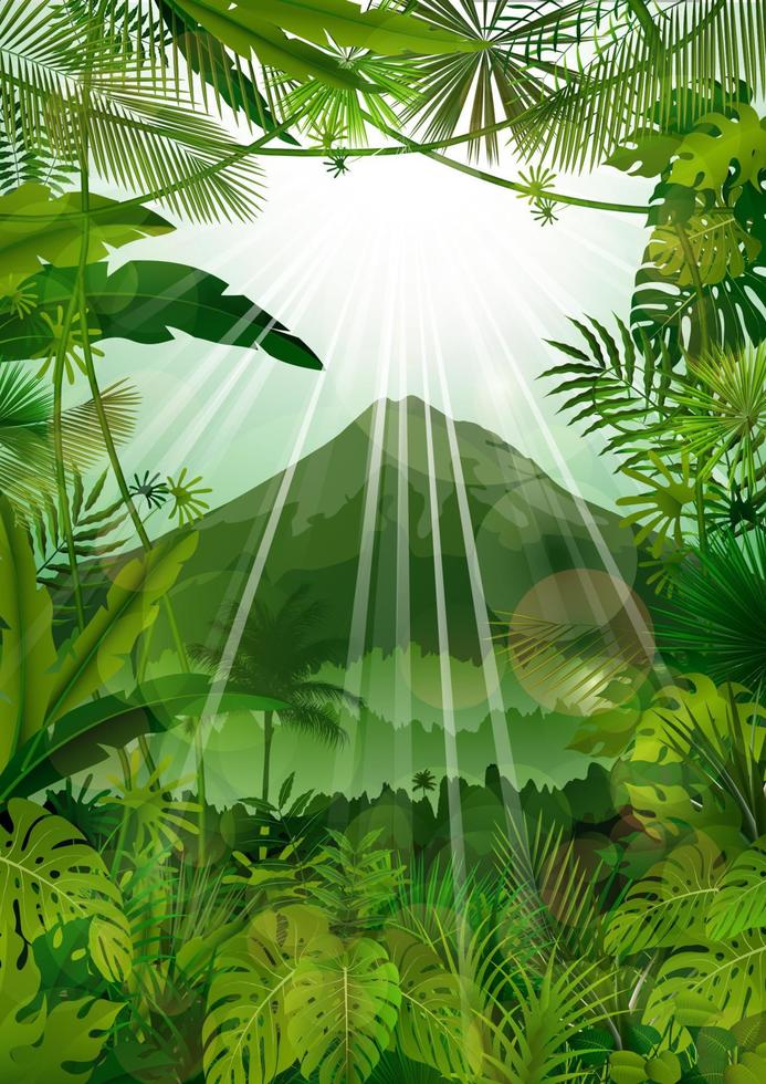 paysage de montagnes de fond tropical avec sunrays.vector vecteur