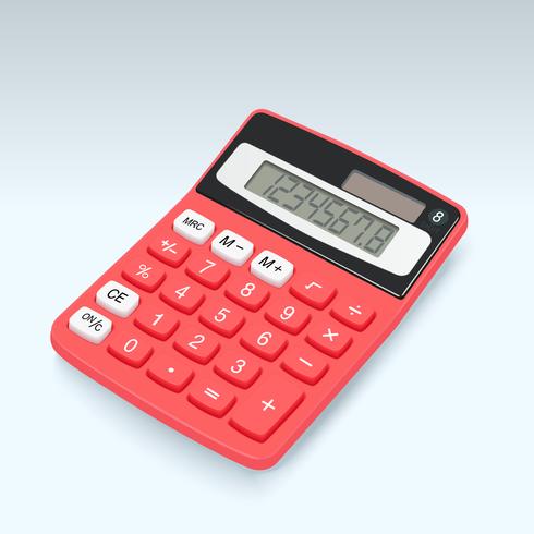 Icône de vecteur de calculatrice rouge réaliste isolé sur fond blanc