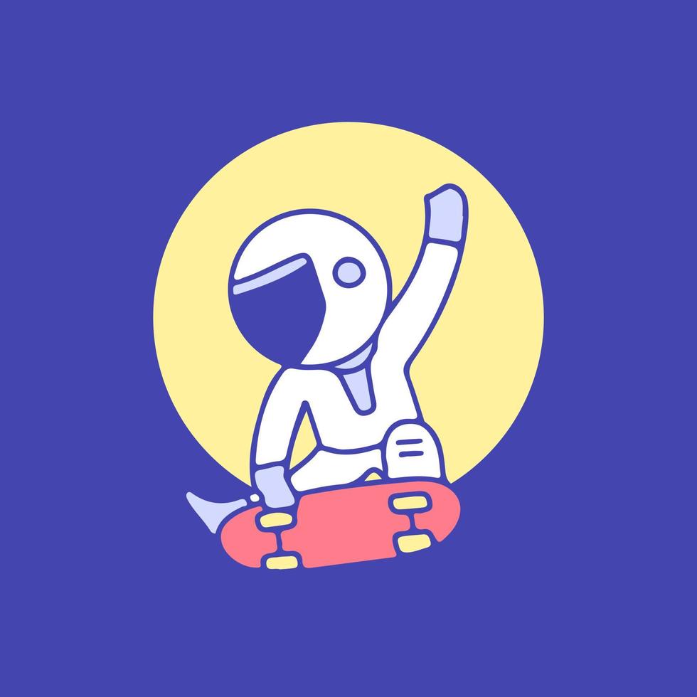 Freestyle d'astronaute cool avec planche à roulettes, illustration pour t-shirt, autocollant ou marchandise vestimentaire. avec un style de dessin animé rétro. vecteur