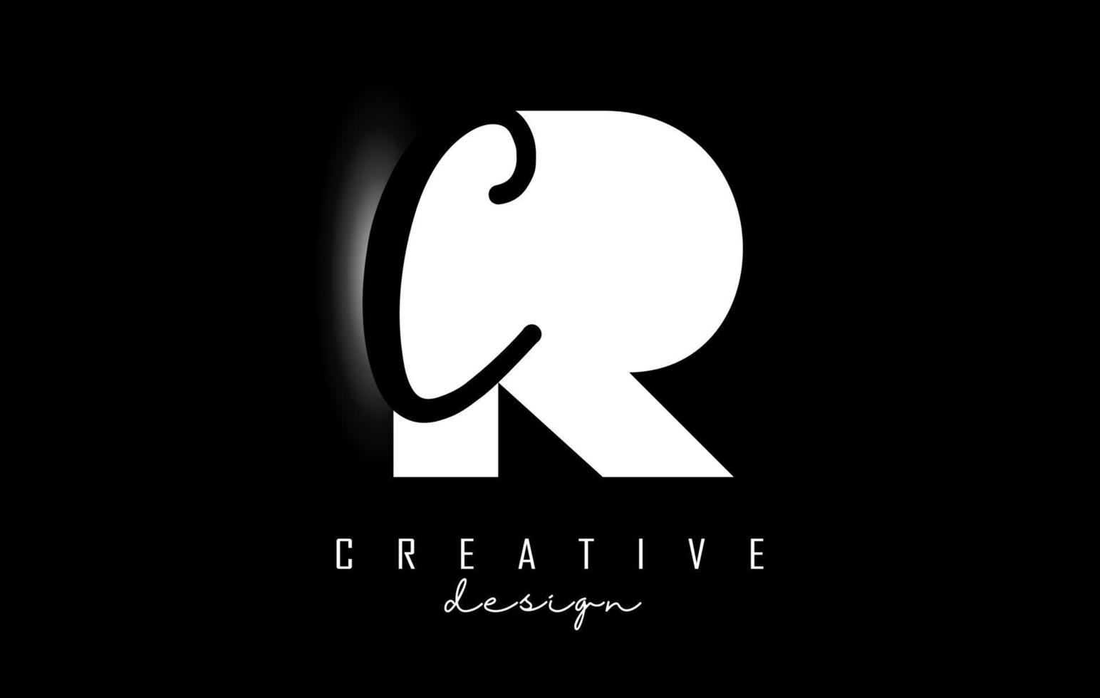 logo rc lettres blanches et noires avec un design minimaliste. lettres r et c avec typographie géométrique et manuscrite. vecteur