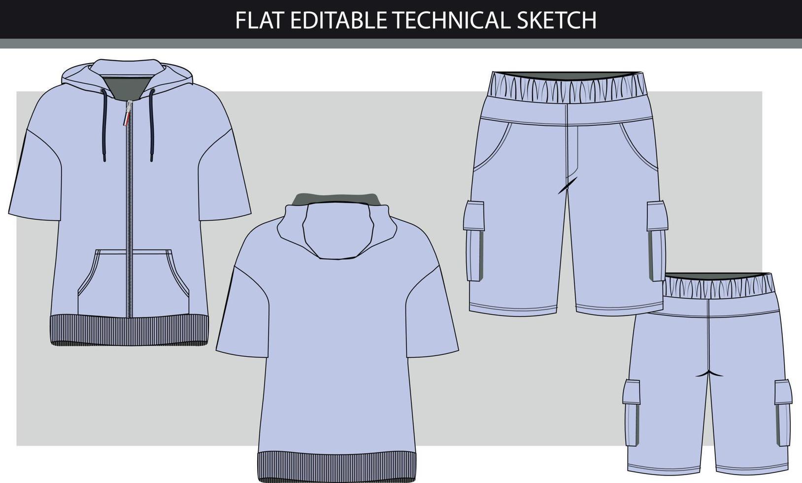 sweat à capuche avec fichier vectoriel de croquis plat short