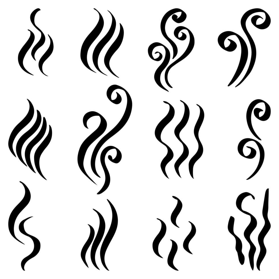 ensemble de symboles de fumée de doodle. icône d'odeur d'arôme. illustration vectorielle dessinés à la main. vecteur