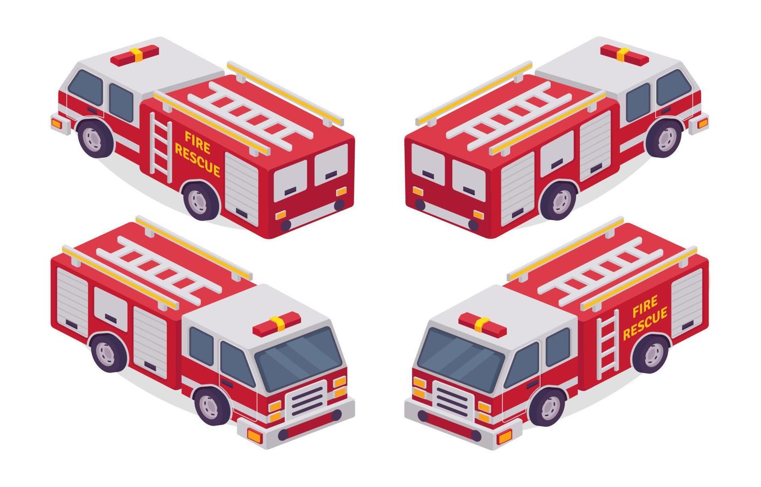 style isométrique de camion de pompiers vecteur