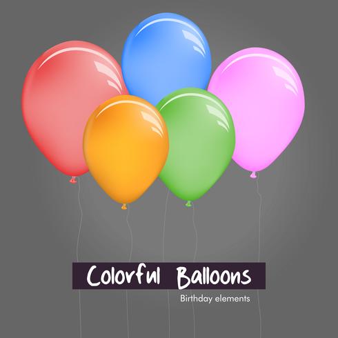 Ballons colorés de taille différente en face de fond gris vecteur