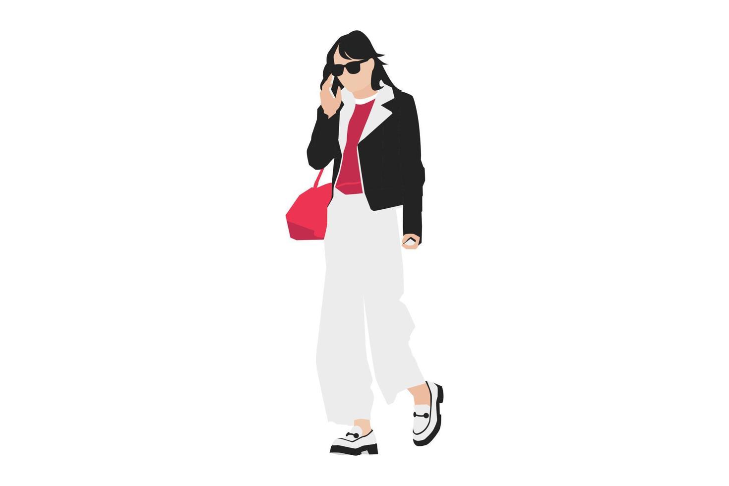 illustration vectorielle de femmes à la mode marchant sur le trottoir vecteur