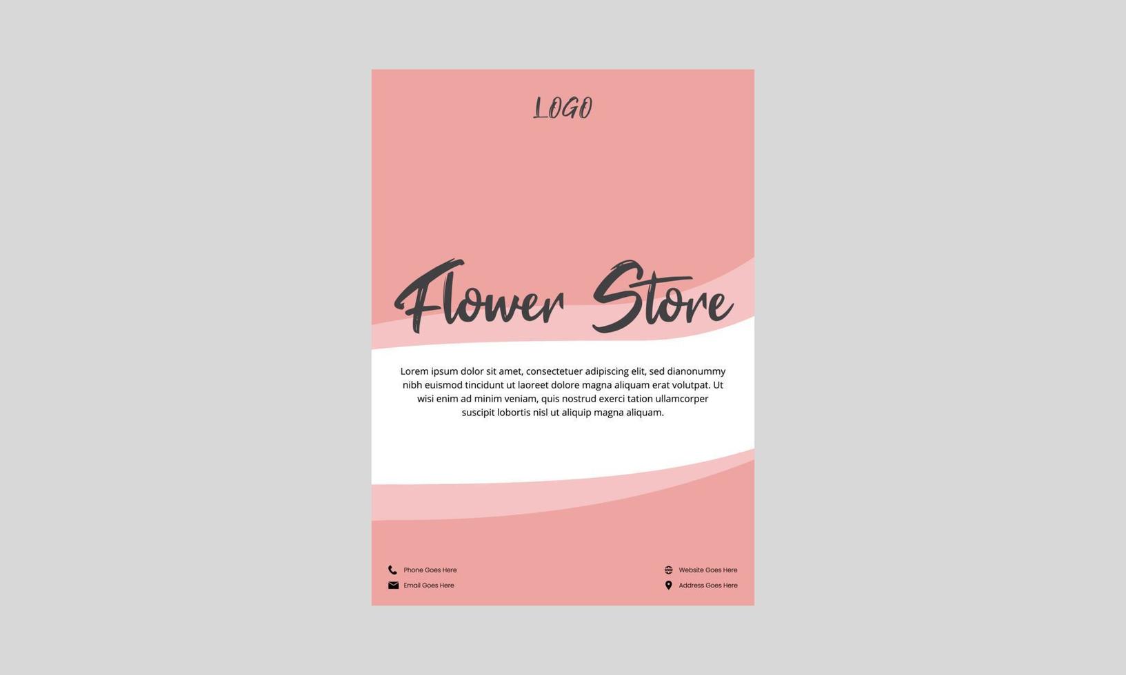 conception de flyer de magasin de fleurs. dépliant d'affiche de magasin de vente de fleurs de couleur rose. dépliant de magasin de vendeur de fleurs, conception de dépliant dl vecteur