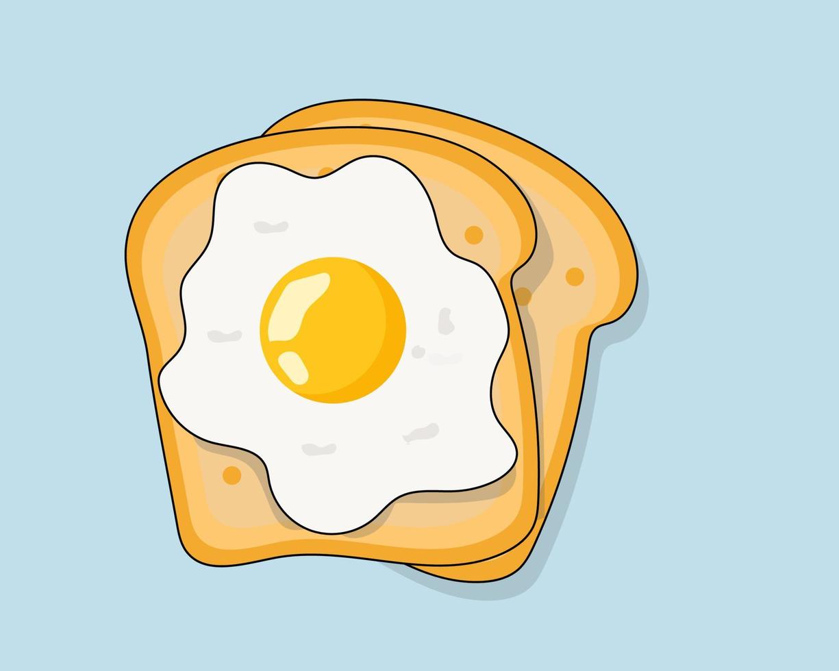 vecteur de dessin animé mignon. tranches de pain avec œuf au plat pour le concept de petit-déjeuner