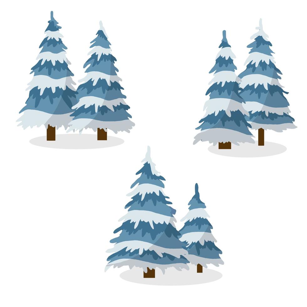 ensemble d'arbre d'hiver. élément de la nature et des forêts. illustration plate de dessin animé. vecteur