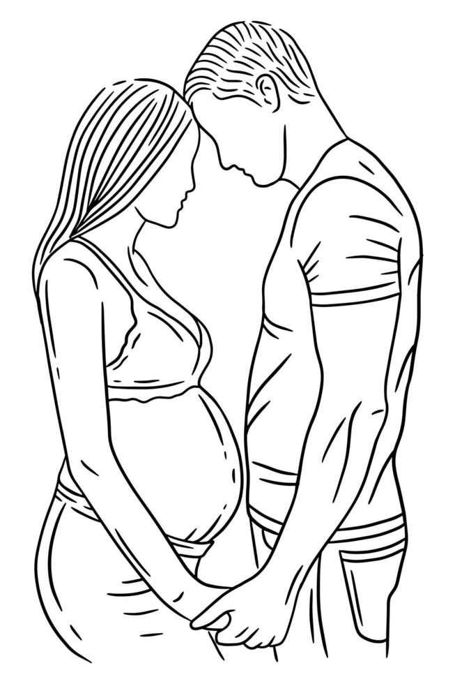 couple heureux pose de maternité mari et femme enceinte illustration d'art en ligne vecteur