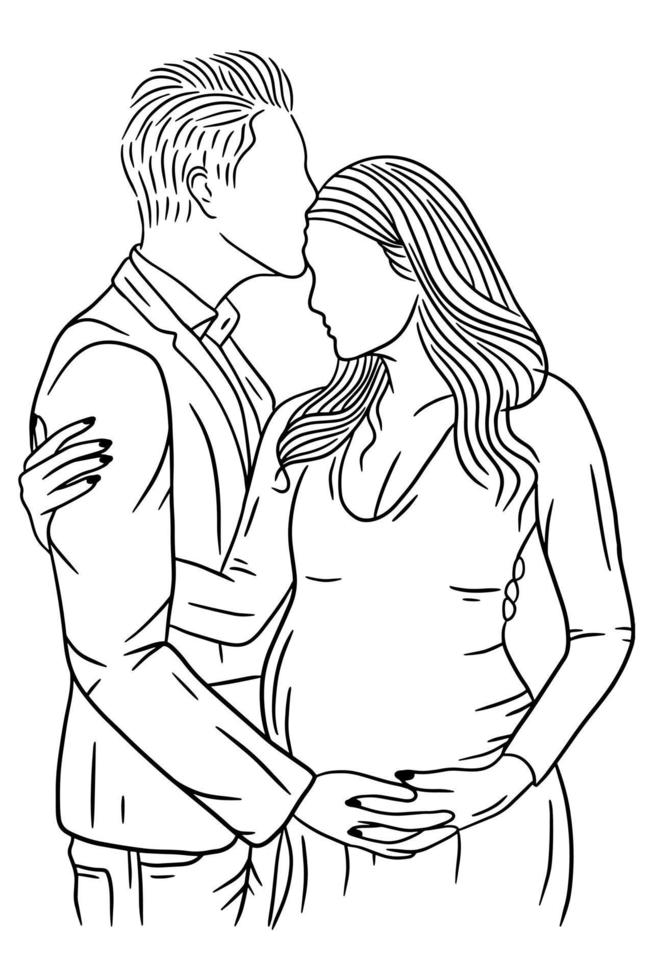 couple heureux pose de maternité mari et femme enceinte illustration d'art en ligne vecteur
