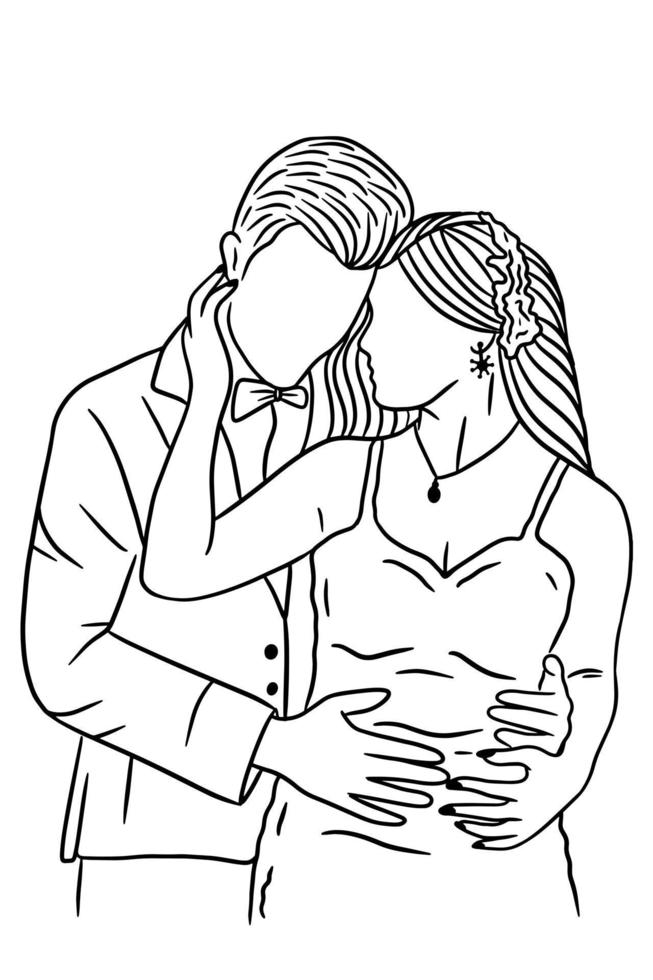 couple heureux mariage femmes hommes femme mari dessin au trait illustration vecteur