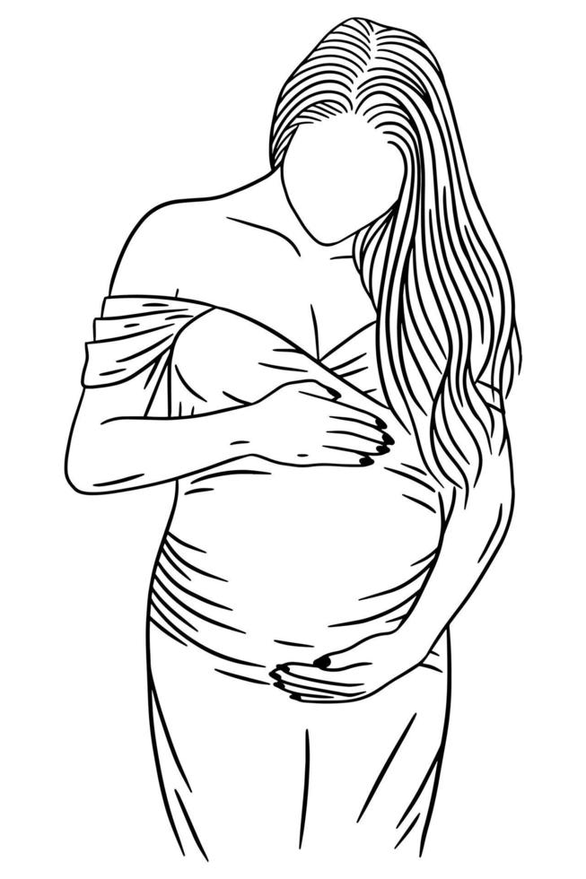 couple heureux pose de maternité mari et femme enceinte illustration d'art en ligne vecteur