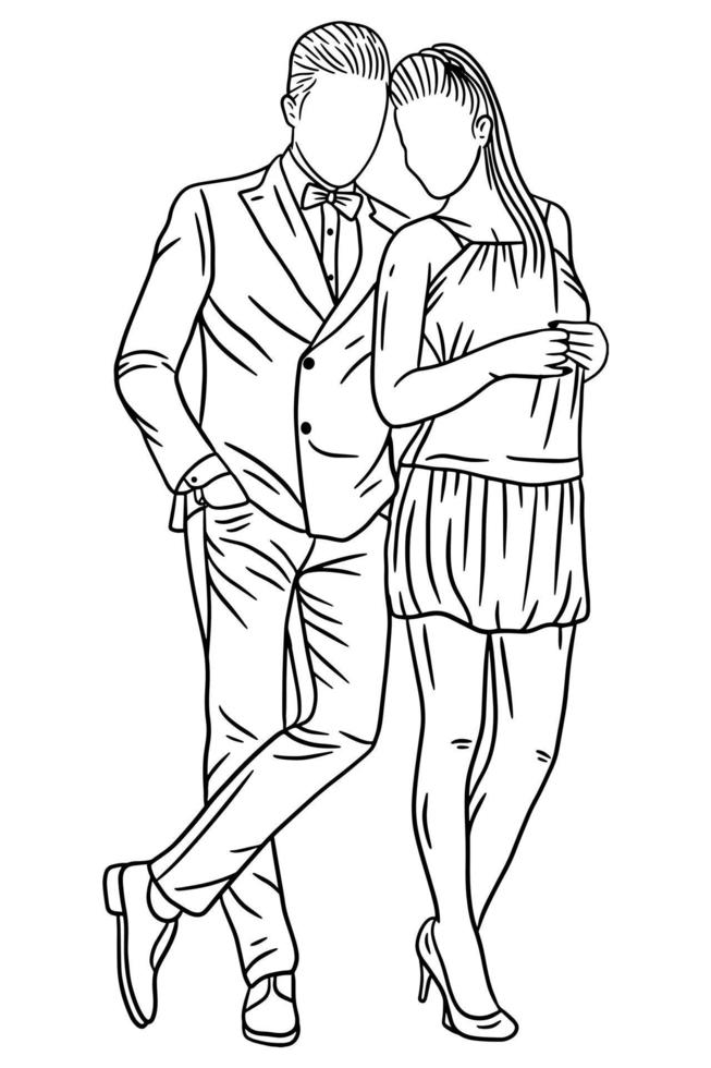 couple heureux petit ami et petite amie femmes hommes fille dessin au trait illustration vecteur