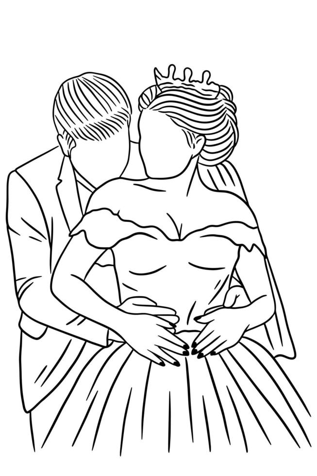 couple heureux mariage femmes hommes femme mari dessin au trait illustration vecteur