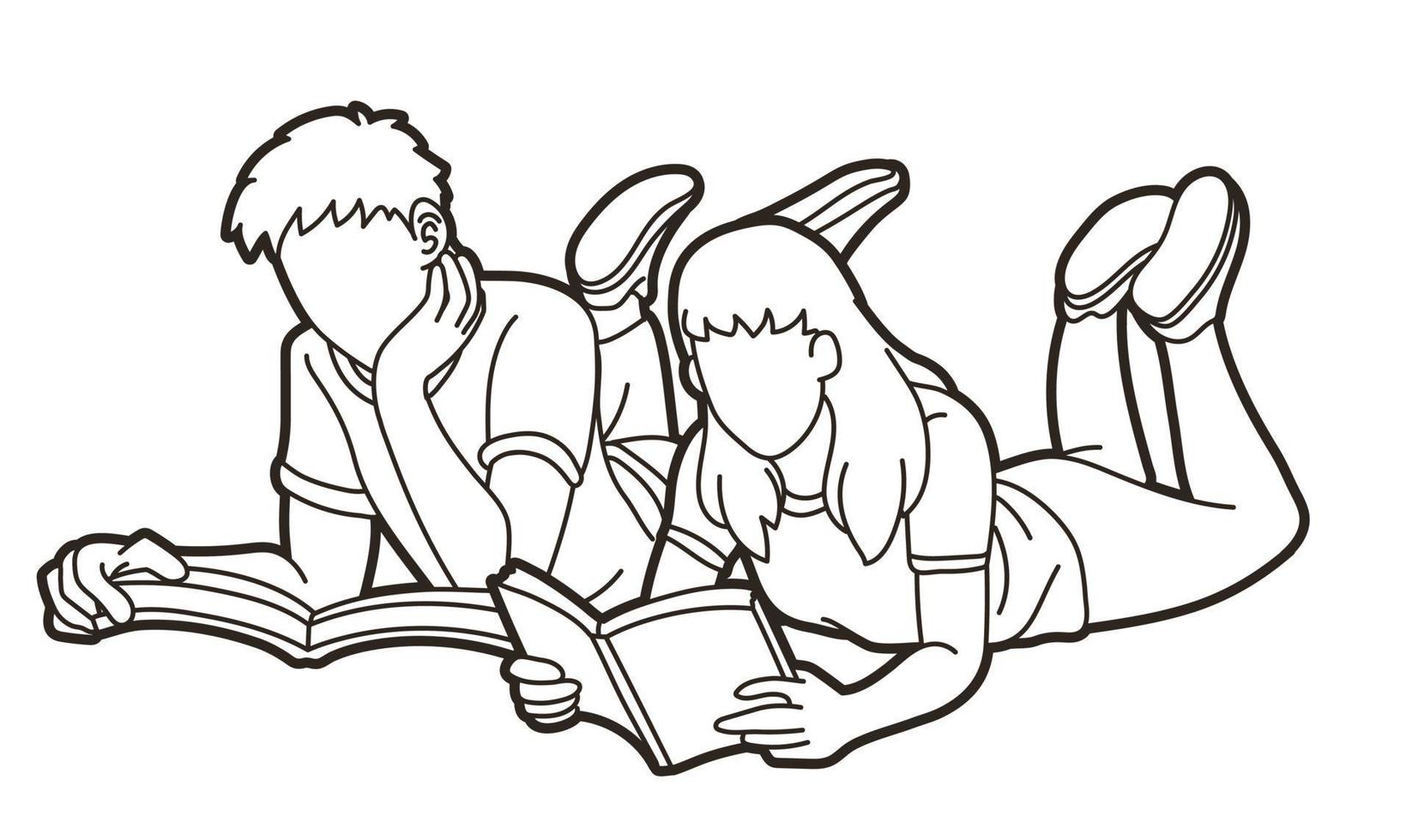 jeunes lisant des livres ensemble vecteur