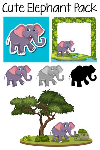 Un pack d&#39;éléphant mignon vecteur