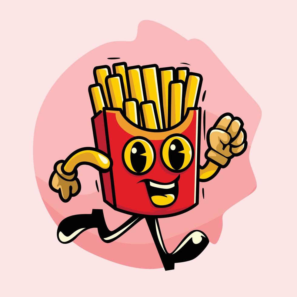 les personnages de dessins animés de frites courent vecteur