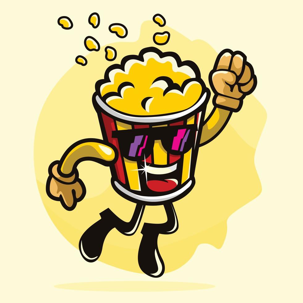 personnage de dessin animé de pop-corn sautant avec le poing fermé vecteur