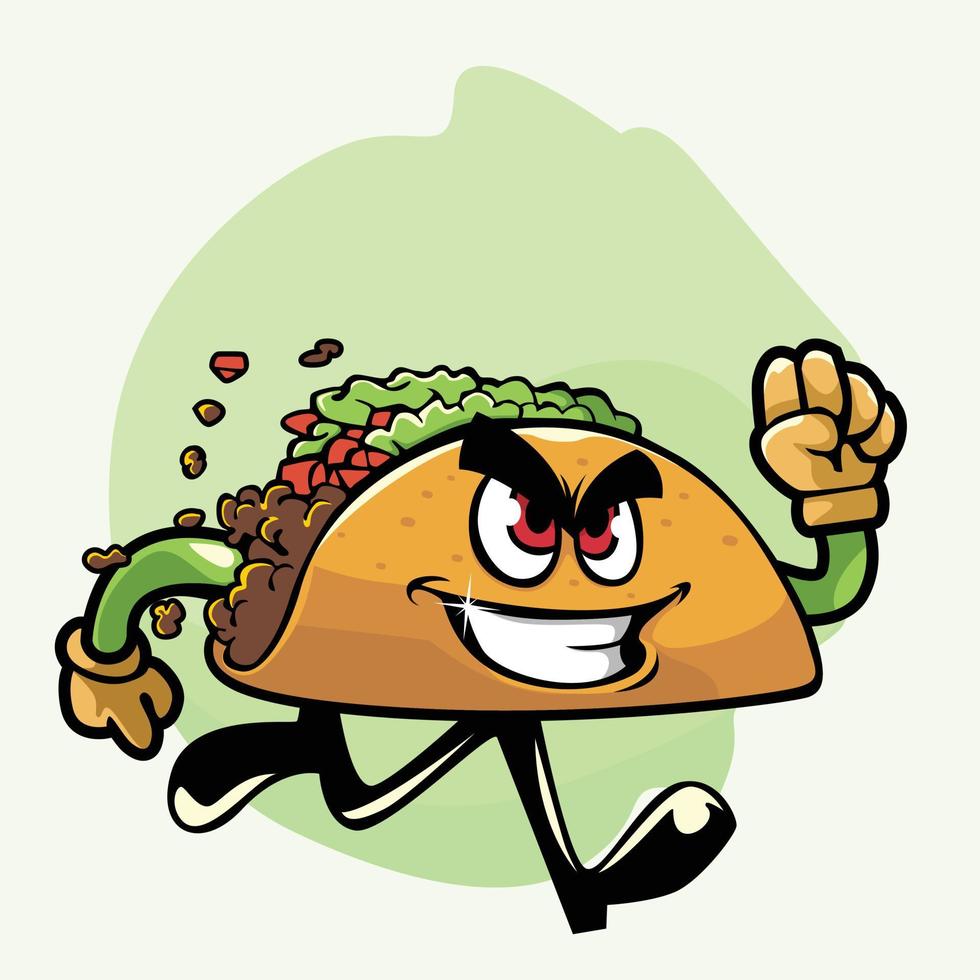 les personnages de dessins animés de tacos courent vecteur