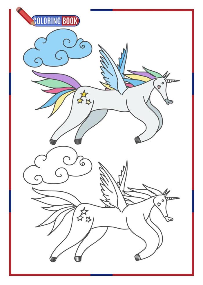 livre de coloriage motif licorne cheval volant. image vectorielle stock vecteur