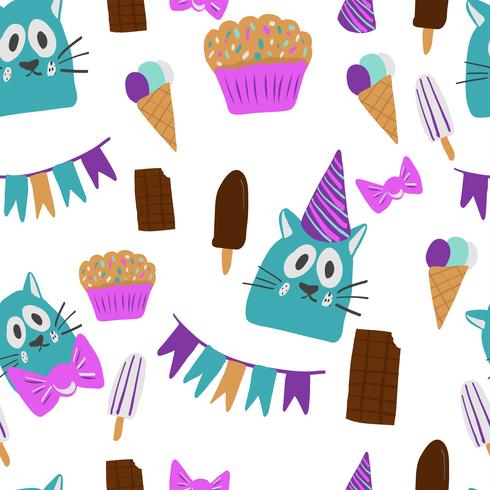 cartes de voeux joyeux anniversaire avec un design chat vecteur