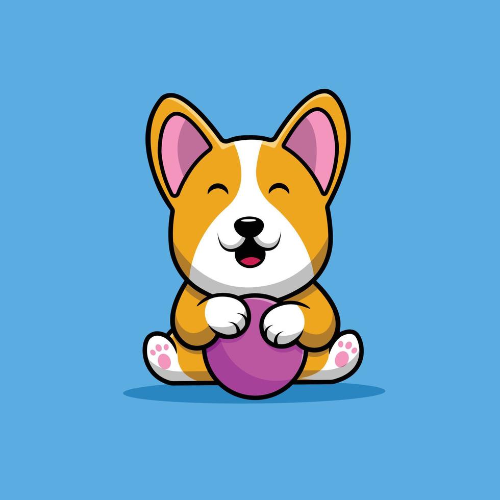 mignon corgi chien jouant au ballon dessin animé vecteur icône illustration. concept d'icône de sport animal isolé vecteur premium. style de dessin animé plat