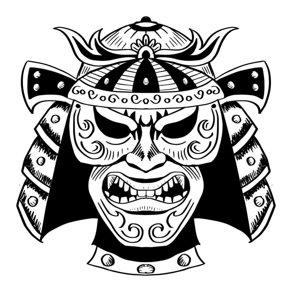 illustration de dessin à la main de masque de samouraï vecteur