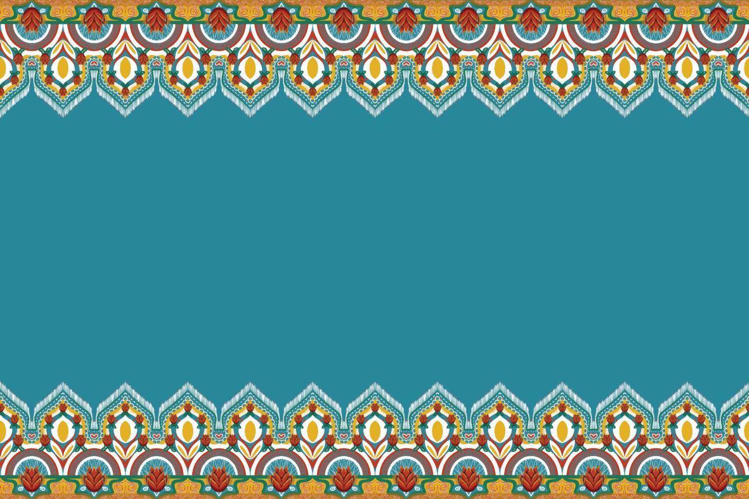 fleur rouge sur bleu indigo, jaune, vert géométrique ethnique motif oriental design traditionnel pour le fond Tapis Papier peint Vêtements Emballage Batik Tissu Illustration vectorielle Style de broderie vecteur