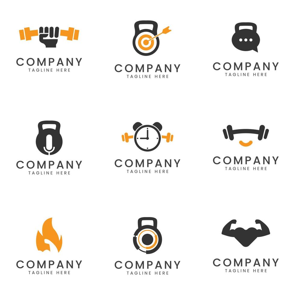 ensemble de conception d'icônes de logo de fitness et de gym pour une entreprise polyvalente vecteur