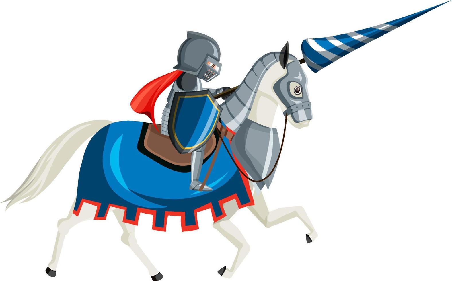 Chevalier médiéval à cheval sur fond blanc vecteur