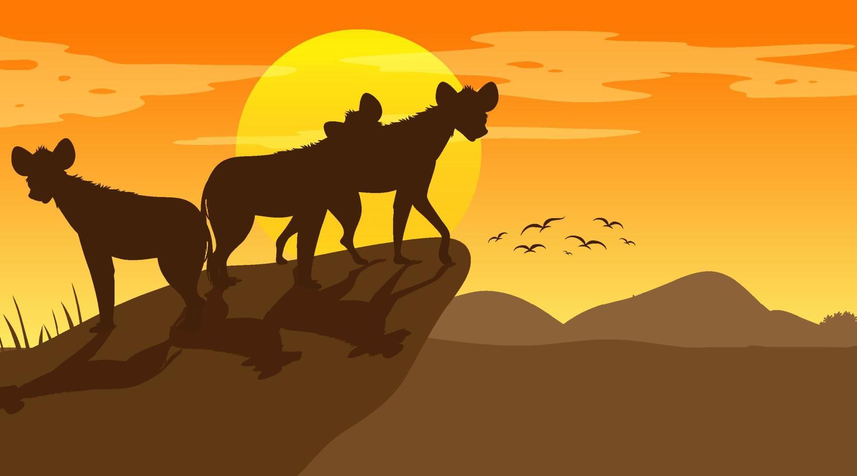 silhouette de hyènes à la forêt de savane vecteur
