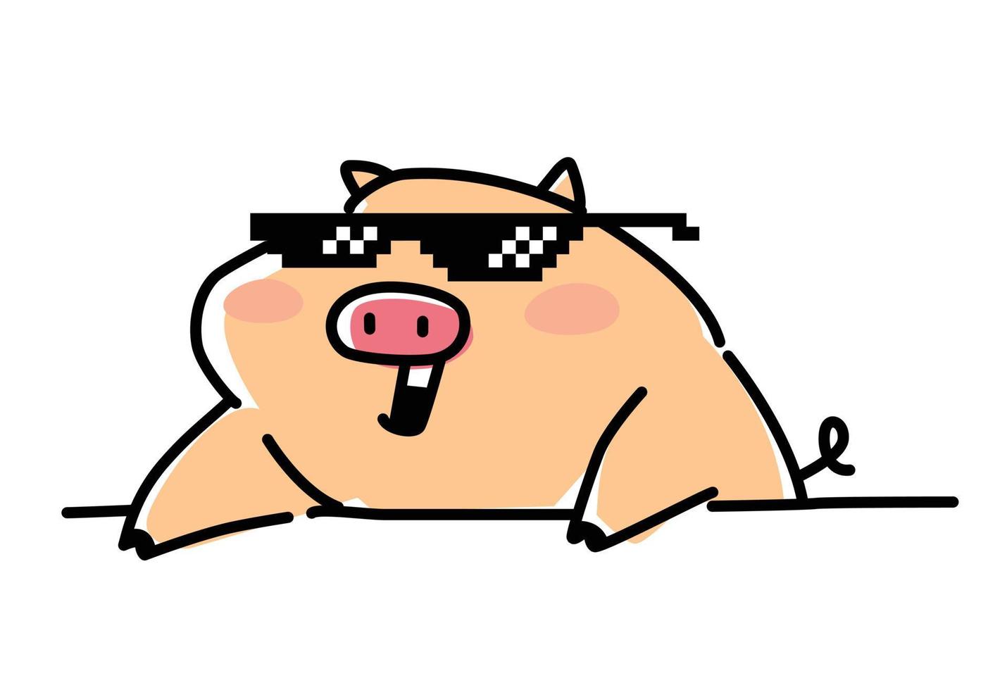 illustration d'un cochon à la mode dans des lunettes de pixel. vecteur. style plat. personnage d'animation. carte postale web comique. vecteur