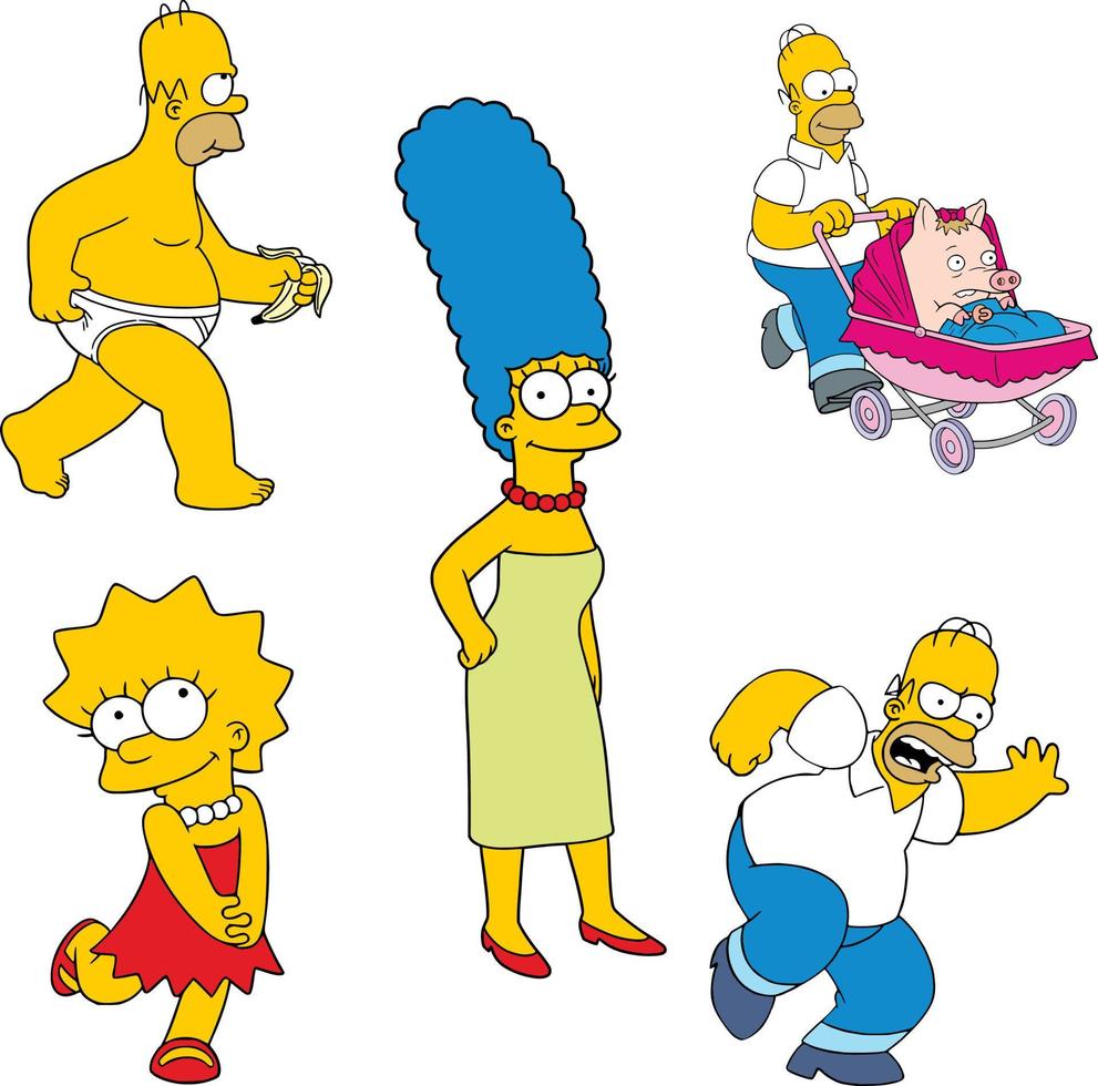 vecteur d'autocollant d'objets de collection de dessin animé simpsons springfield