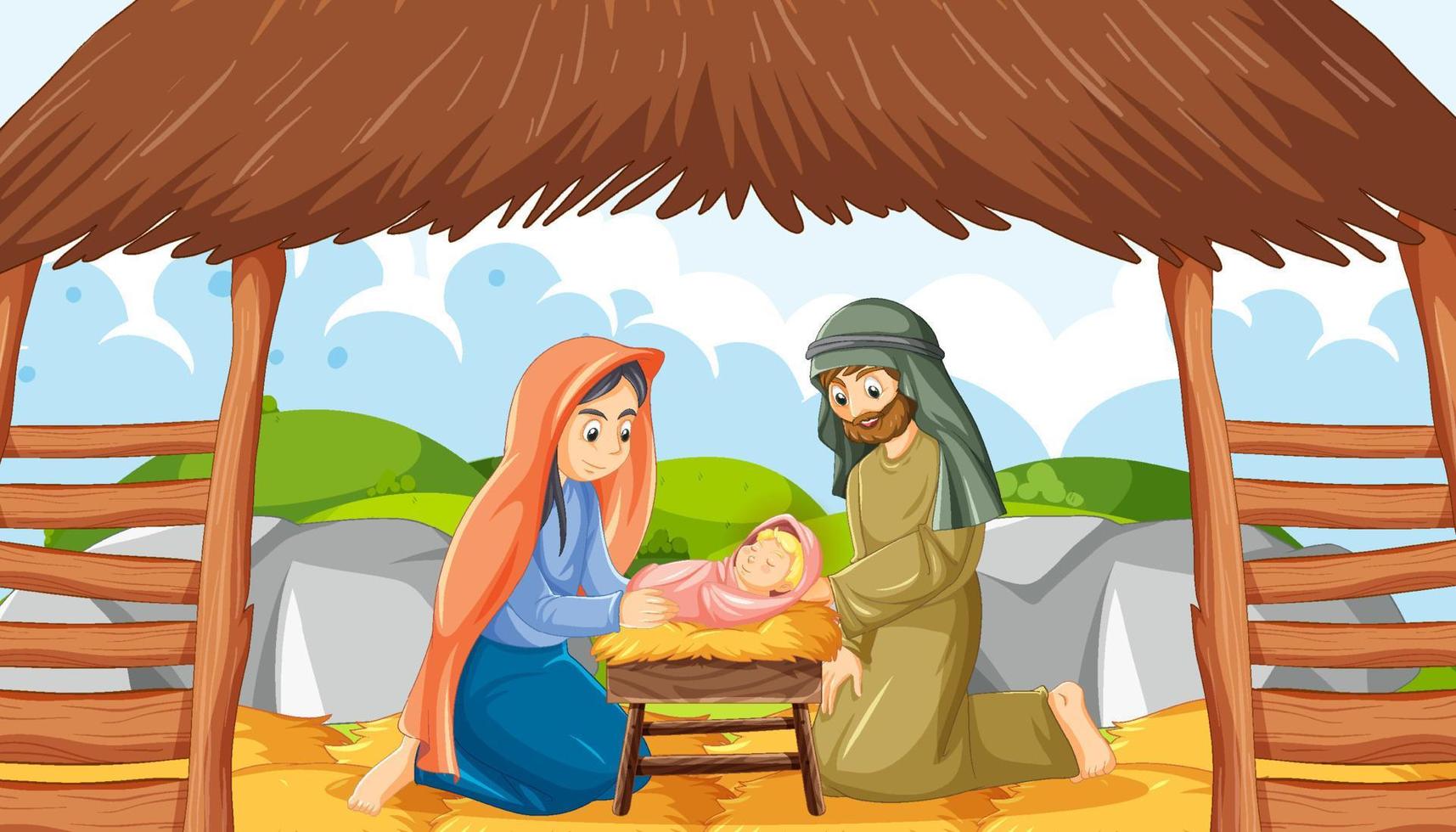 crèche de dessin animé de jésus christ vecteur