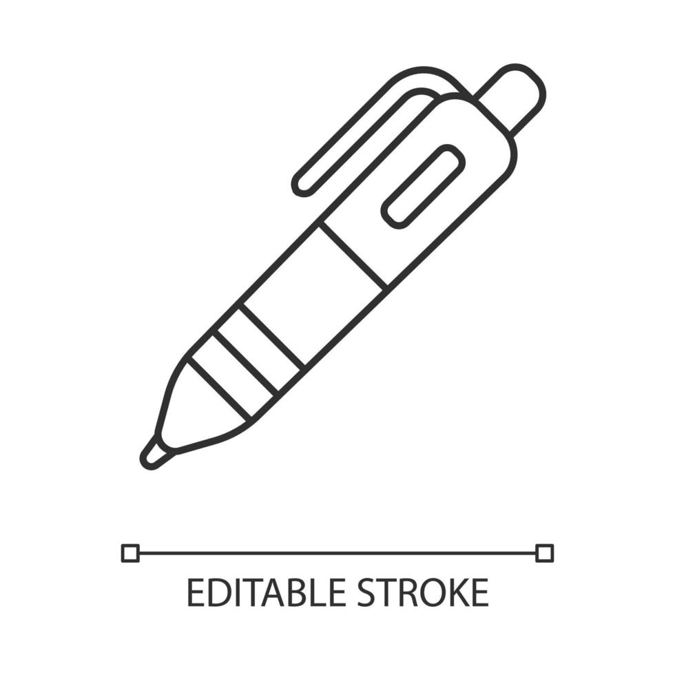 icône linéaire de stylo à bille automatique. illustration de fine ligne d'outil d'écriture. symbole de contour. magasin d'articles de papeterie, dessin de contour isolé vectoriel de logo de magasin de fournitures scolaires. trait modifiable