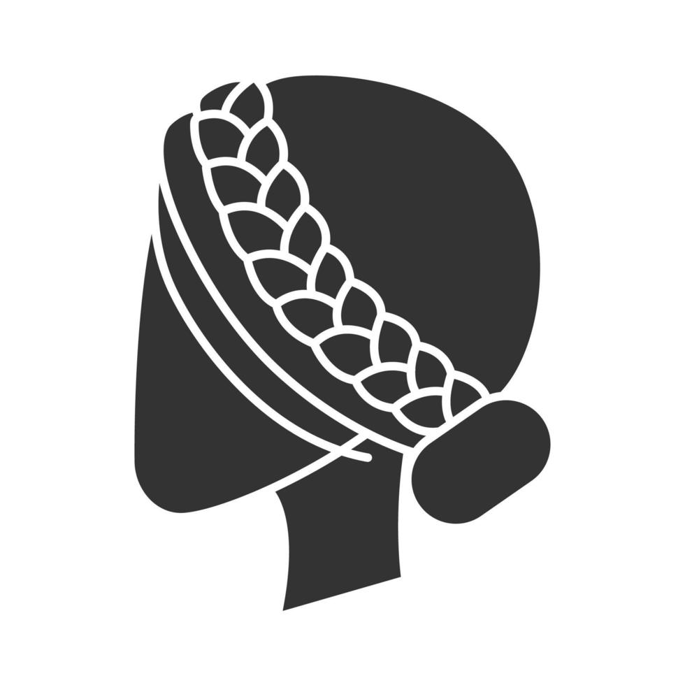 icône de glyphe de coiffure femme. coiffure professionnelle. tête de femme aux cheveux tressés. prestations de coiffeur. salon de coiffure. soin des cheveux. symbole de la silhouette. espace négatif. illustration vectorielle isolée vecteur