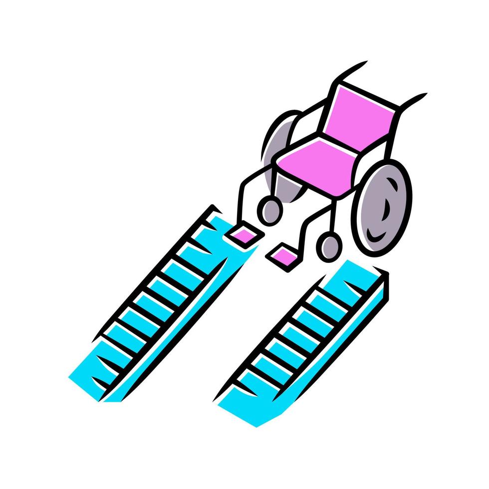 icône de couleur de rampe pour fauteuil roulant. dispositif pour personnes handicapées physiques. transport en milieu urbain. fauteuil roulant manuel, aide à la mobilité, équipement handicapé. illustration vectorielle isolée vecteur