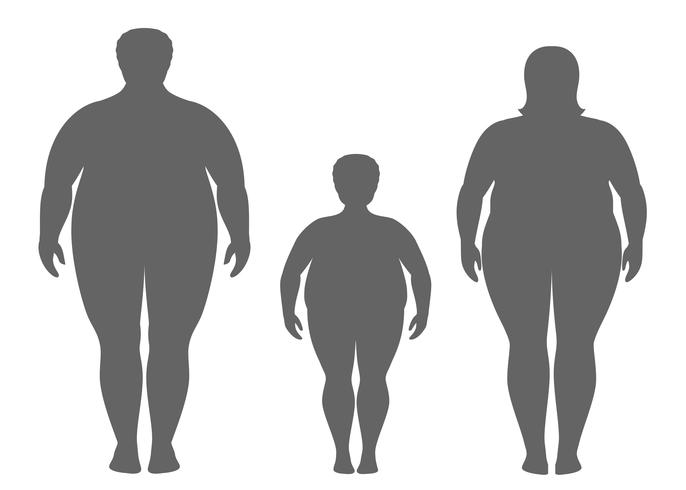 Silhouettes de gros homme, femme et enfant. Illustration vectorielle famille obèse. Concept de mode de vie malsain. vecteur