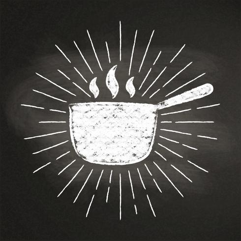 Craie de silhoutte de fondue avec des rayons de soleil vintage sur tableau noir. Bon pour la cuisson des logotypes, des bades, des menus ou des affiches. vecteur