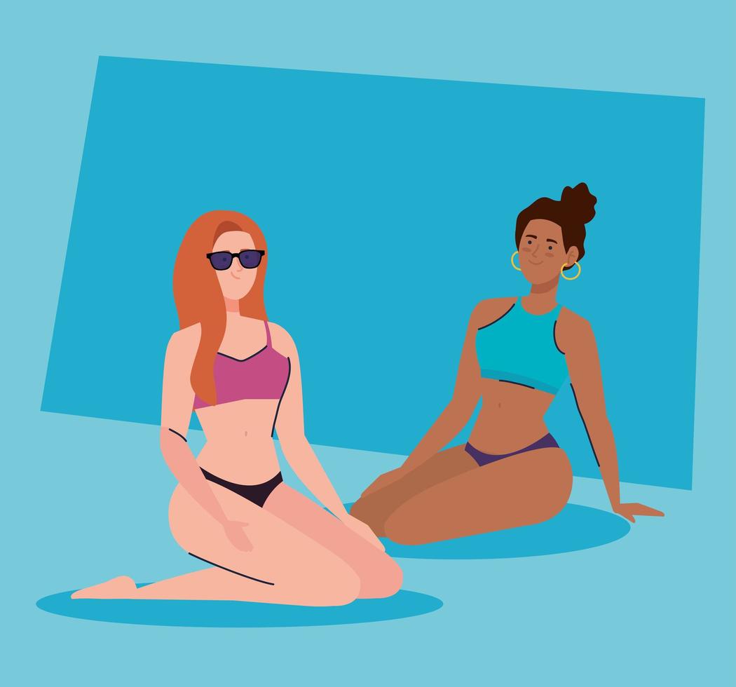 femmes assises en maillot de bain, saison des vacances d'été vecteur