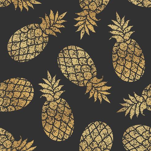 Modèle vectorielle continue ananas doré sur fond noir. vecteur