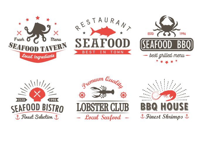 Ensemble de fruits de mer vintage, barbecue, modèles de logo grill, insignes et éléments de conception. Collection de logotypes pour magasin de fruits de mer, café, restaurant. Illustration vectorielle Style hipster et rétro. vecteur