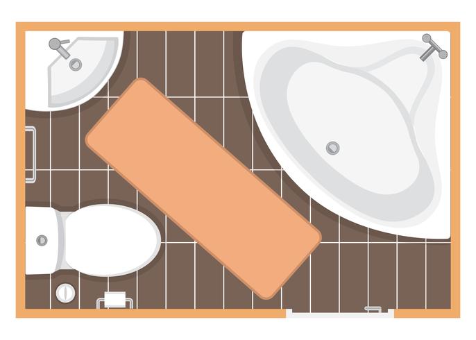 Illustration vectorielle de salle de bain intérieur vue de dessus. Plan d&#39;étage de la salle de toilette. Design plat. vecteur