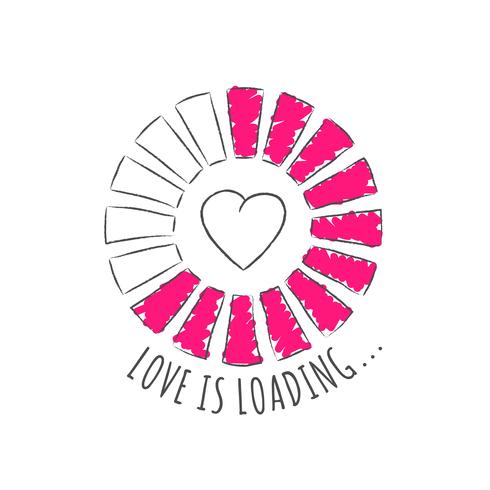 Barre de progression ronde avec inscription - Love is loading et coeur en style fragmentaire. Illustration vectorielle pour la conception de t-shirt, des affiches ou des cartes de la Saint-Valentin. vecteur