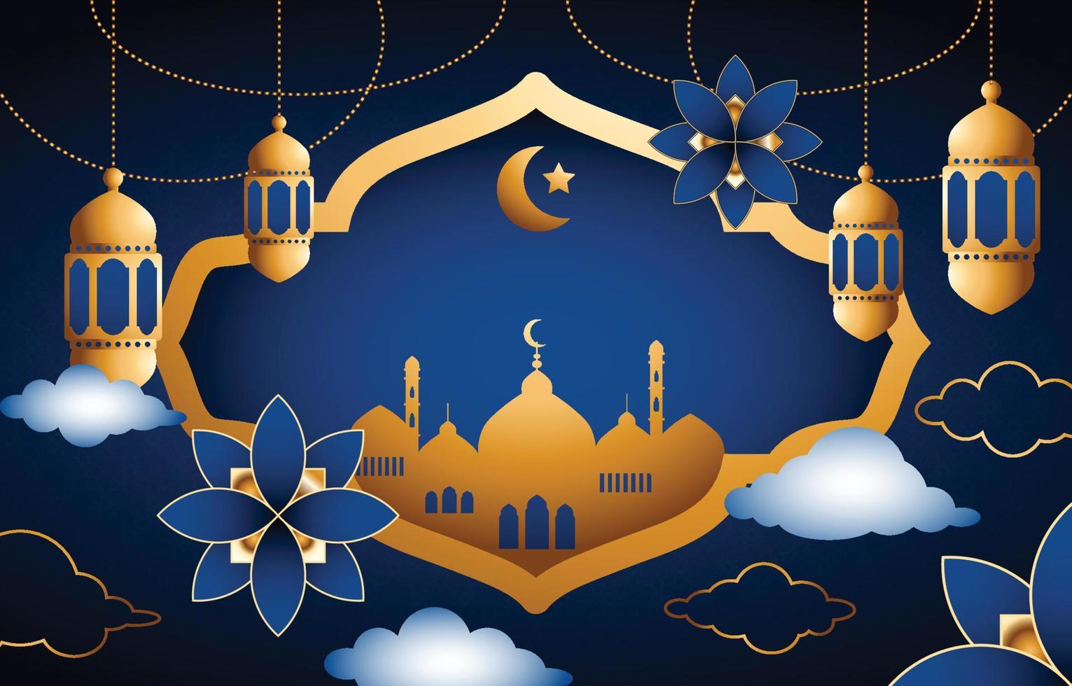 mosquée et lune fond islamique vecteur