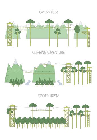 Ensemble d&#39;illustrations de tourisme écologique. Style de dessin au trait. vecteur