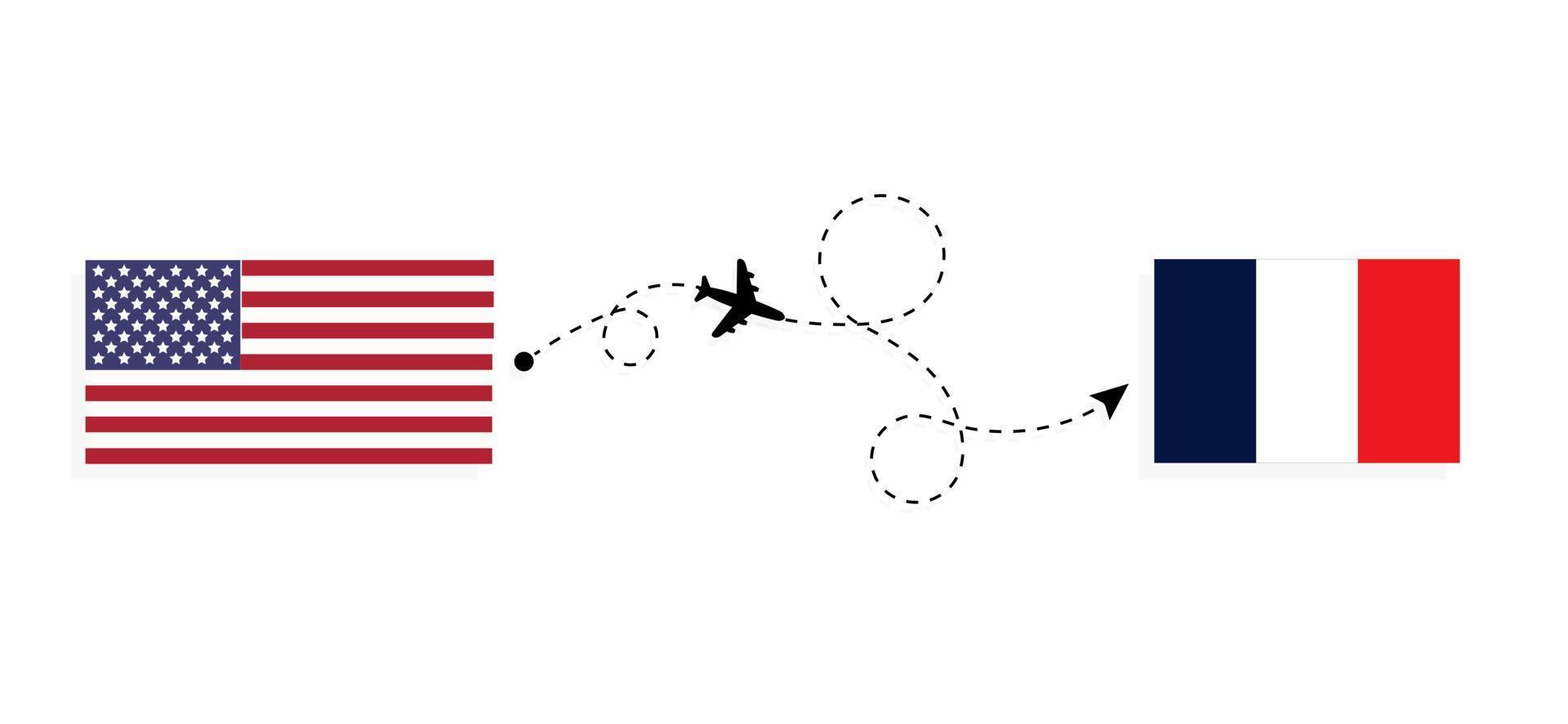 vol et voyage des états-unis vers la france par concept de voyage en avion de passagers vecteur