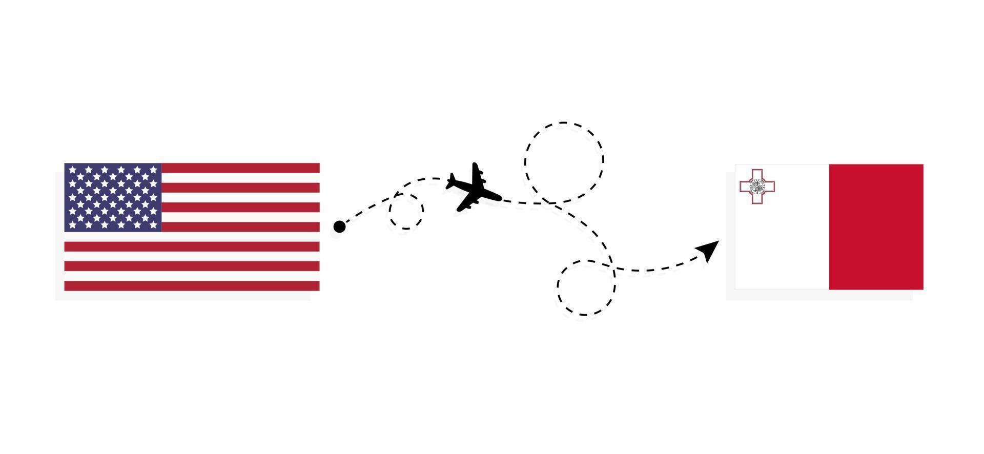 vol et voyage des états-unis à malte par concept de voyage en avion de passagers vecteur