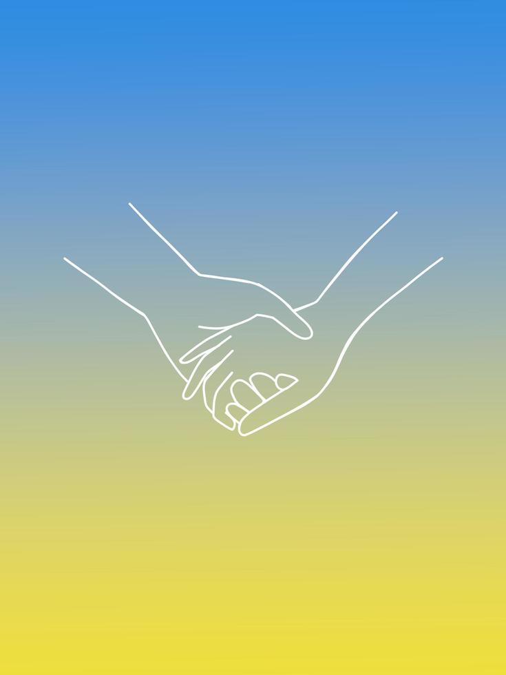 paix pour l'ukraine. drapeau national et deux mains tenant. jaune et bleu. présenter. illustration vectorielle. vecteur