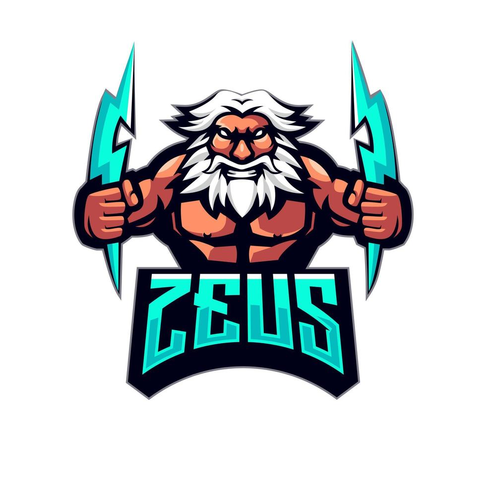 concept de logo vectoriel de club de sport zeus isolé sur fond blanc. conception d'insigne de mascotte d'équipe de sport moderne. modèle de logo d'équipe esports avec illustration vectorielle de dieu grec